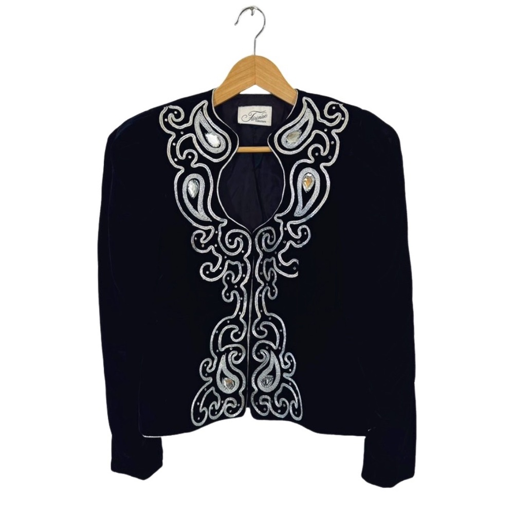 Vintage Farinae Collections Velvet Embroidered & Rhinestone Evening Jacket